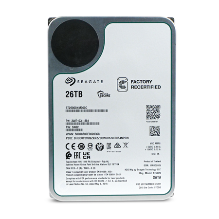 Seagate Exos ST26000NM000C 26TB 7.2K RPM SATA 6Gb/s 512e CMR 3.5in Recertified Hard Drive
