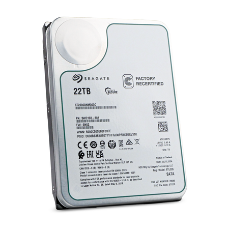 Seagate Exos ST22000NM000C 22TB 7.2K RPM SATA 6Gb/s 3.5in Recertified Hard Drive
