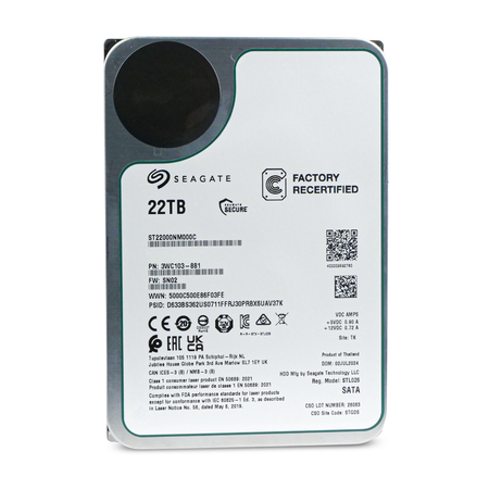 Seagate Exos ST22000NM000C 22TB 7.2K RPM SATA 6Gb/s 3.5in Recertified Hard Drive