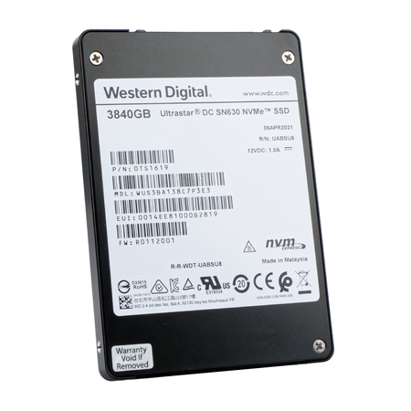 Western Digital Ultrastar DC SN630 WUS3BA138C7P3E3 0TS1619 3.84TB PCIe Gen 3.0 x4 4GB/s U.2 2.5in Refurbished SSD