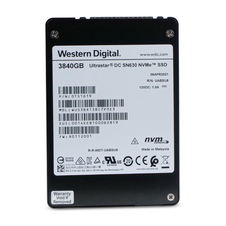 Western Digital Ultrastar DC SN630 WUS3BA138C7P3E3 0TS1619 3.84TB PCIe Gen 3.0 x4 4GB/s U.2 2.5in Refurbished SSD