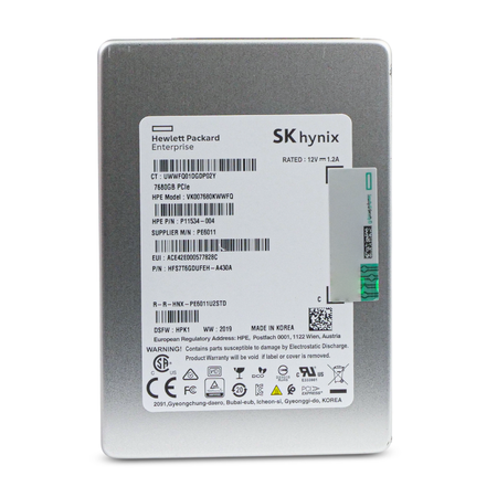 HP/SK Hynix PE6011 HFS7T6GDUFEH 7.68TB 1 DWPD PCIe Gen 3.0 x4 4GB/s 3D TLC U.2 NVMe 2.5in Refurbished SSD, 4 of 8