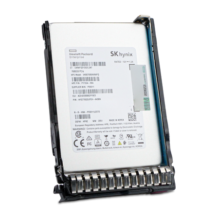 HP Generation 8 VK007680KWWFQ P11534-004 7.68TB PCIe Gen 3.0 x4 4GB/s  U.2 NVMe 2.5" SSD, Front Angled View