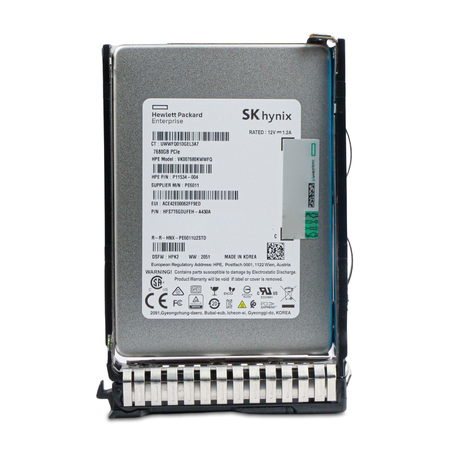 HP Generation 8 VK007680KWWFQ P11534-004 7.68TB PCIe Gen 3.0 x4 4GB/s  U.2 NVMe 2.5" SSD, Front Label View