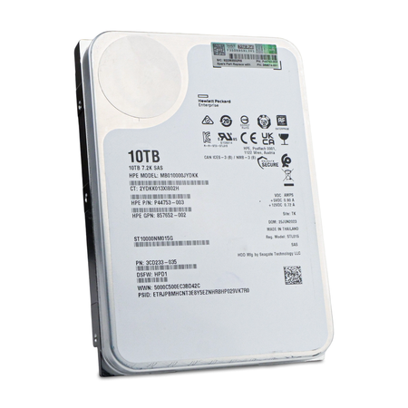 HP/Seagate Exos X18 ST10000NM015G 10TB 7.2K RPM SAS 12Gb/s 512e 256MB 3.5" HDD, Front Angled View