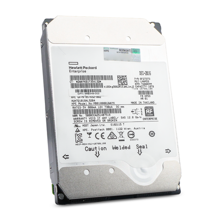 HP/HGST Ultrastar He10 HUH72010AL5204 0F27373 10TB 7.2K RPM SAS 12Gb/s 512e 256MB 3.5" HDD, Front Angled View