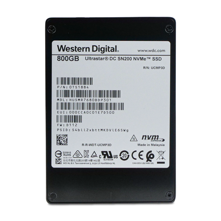 Western Digital Ultrastar DC SN200 800GB U.2 NVMe SSD, front label, straight-on