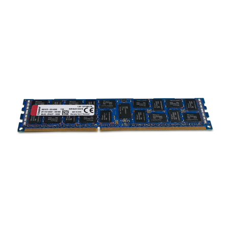 Kingston KVR16LR11D4/16 16GB DDR3 RDIMM server memory, front side with product label, module angled