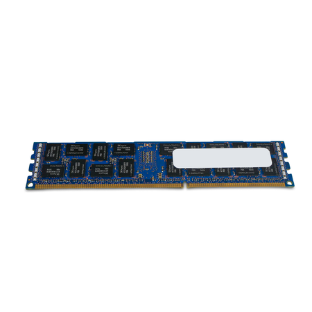Kingston KVR16LR11D4/16 16GB DDR3 RDIMM server memory, rear side with memory chips, module angled