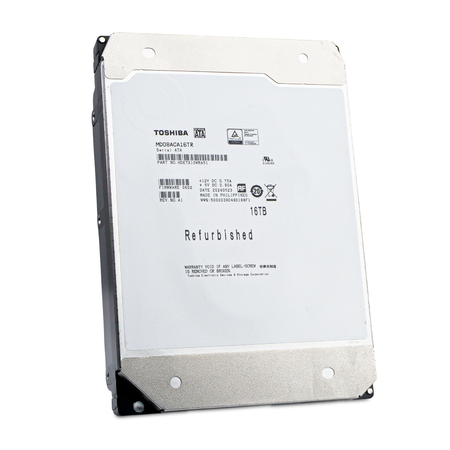 Toshiba MD08 MD08ACA16TR 16TB 7.2K RPM SATA 6Gb/s 512e 3.5" HDD, Front Angled View