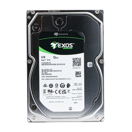 Front view of a Seagate Exos 7E10 6TB SATA 3.5" hard drive.