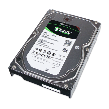 Angled top view of a Seagate Exos 7E10 6TB SATA 3.5" hard drive.