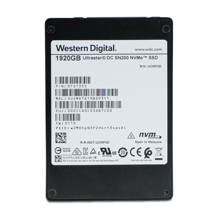 Front label of a Western Digital Ultrastar DC SN200 1920GB NVMe U.2 2.5-inch SSD, model HUSMR7619BDP3Y1, part number 0TS1355