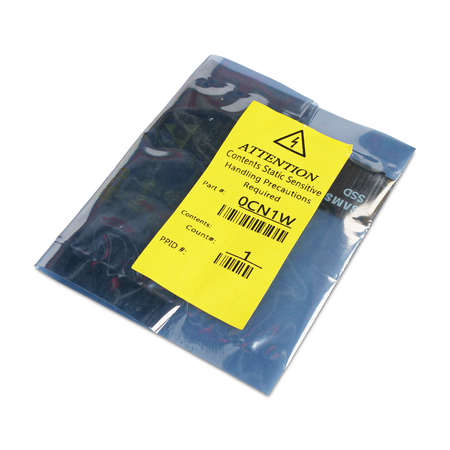 Angled view of a sealed anti-static bag containing a Dell Samsung PM9A1 512GB M.2 SSD, with a yellow label showing part number 0CN1W