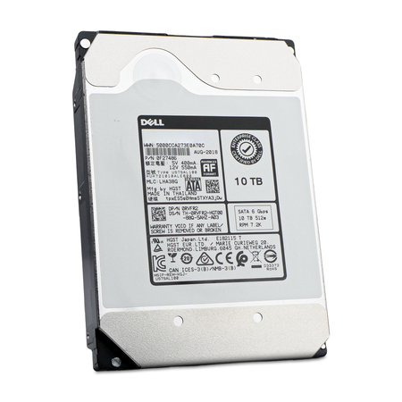 Dell HGST Ultrastar He10 10TB SATA hard drive, front label, drive slightly rotated