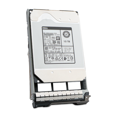 Dell G13 0RVFR2 10TB SATA hard drive in drive tray, front label, drive slightly rotated