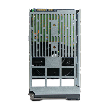 Dell G13 0RVFR2 10TB SATA hard drive in drive tray, underside circuit board through tray frame, straight-on