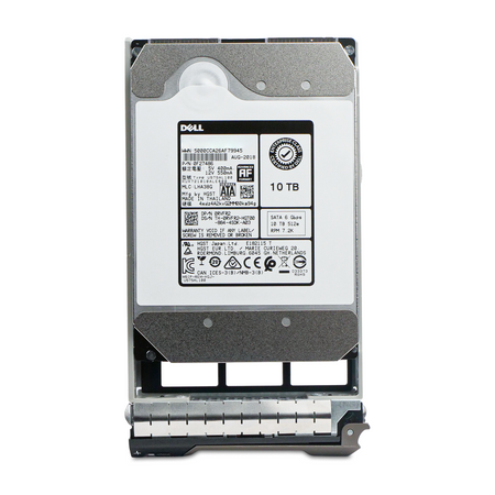 Dell G13 0RVFR2 10TB SATA hard drive in drive tray, front label, straight-on
