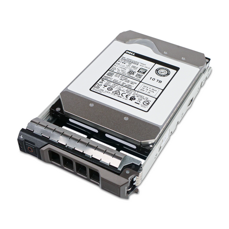 Dell G13 0RVFR2 10TB SATA hard drive in drive tray, front label and tray bezel, drive lying at an angle