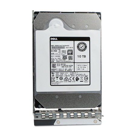 Dell G14 0RVFR2 10TB SATA hard drive in drive tray, front label, straight-on