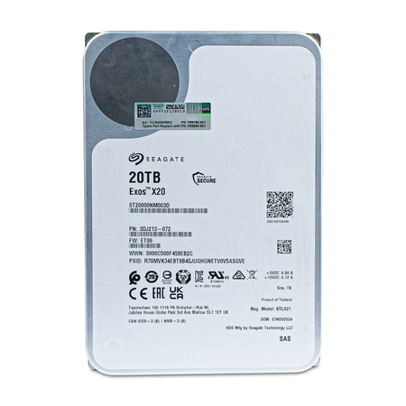 HP/Seagate Exos X20 ST20000NM003D 20TB 7.2K RPM SAS 12Gb/s 512e 256MB 3.5" HDD, Front Label View