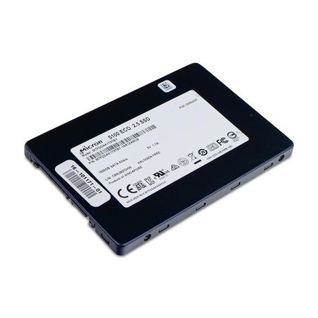 Micron 5100 ECO 1.92TB SATA SSD, front label, drive lying at an angle