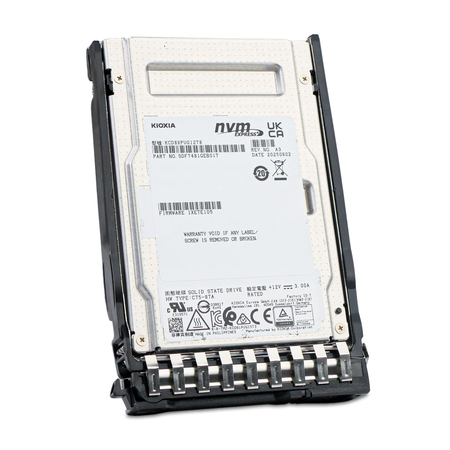 Kioxia CD8P-V KCD8XPUG12T8 12.8TB PCIe Gen 5.0 x4 16GB/s 3D TLC U.3 NVMe 2.5" SSD, Front Angled View