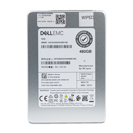 Dell/SK hynix SE5110 HFS480G3H2X069N 480GB SATA 2.5in SSD, front label, straight-on