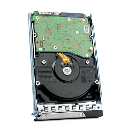 Dell G14 118000331 12TB 7.2K RPM SATA 6Gb/s 4Kn 3.5in HDD, underside circuit board in tray, slightly rotated