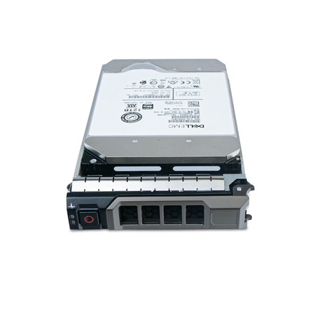 Dell G13 118000331 0F29624 12TB 7.2K RPM SATA 6Gb/s 4Kn 3.5in HDD, front bezel of the tray with drive label behind, elevated angle