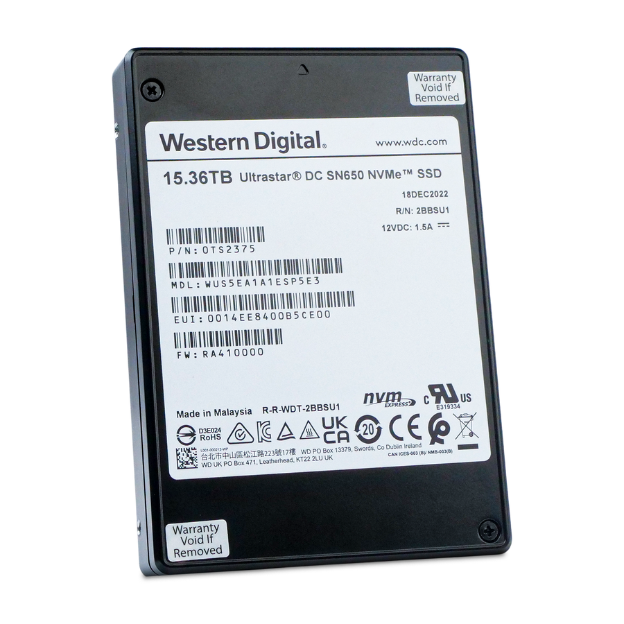 Western Digital Ultrastar DC SN650 WUS5EA1A1ESP5E3 0TS2375 15.36TB PCIe ...