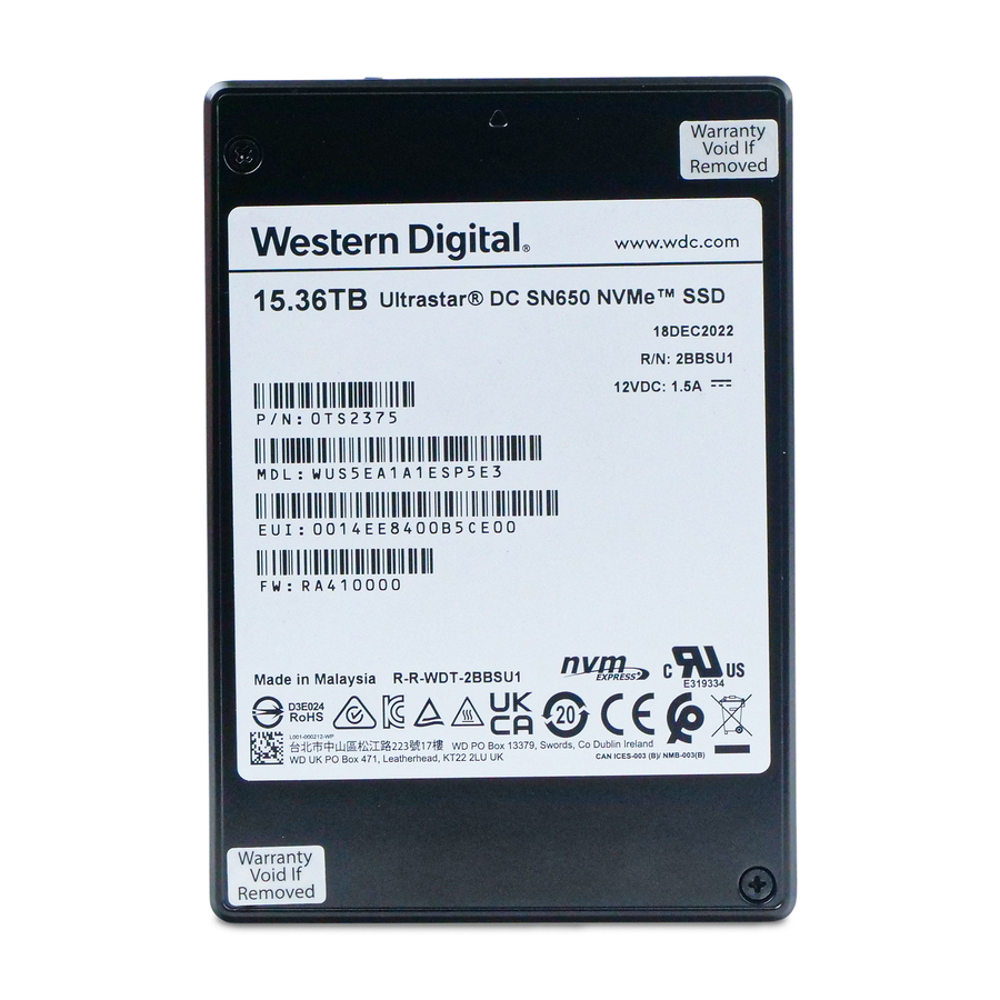 Western Digital Ultrastar DC SN650 WUS5EA1A1ESP5E3 0TS2375 15.36TB PCIe ...
