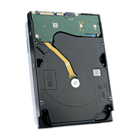Dell/Seagate Exos X18 ST12000NM002J 12TB 7.2K RPM SATA 6Gb/s 512e 3.5in HDD, underside circuit board, slightly rotated