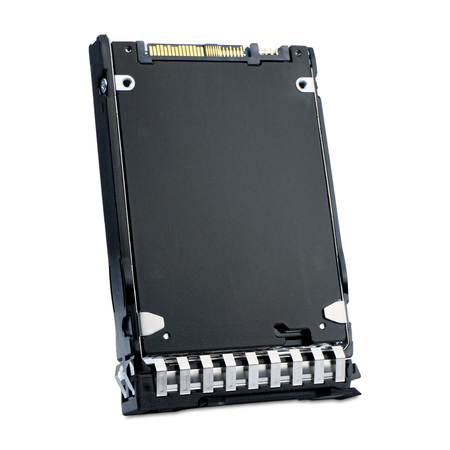 HP KCD6XLUL7T68 P21842-003 7.68TB U.3 NVMe SSD in drive tray, rear casing with connector, drive slightly rotated