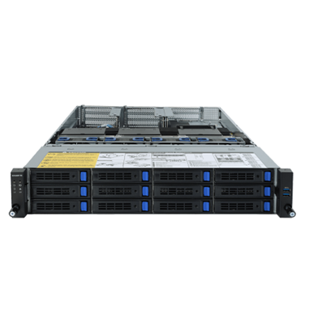 Gigabyte 2U rackmount server with 12 drive bays, front view.
