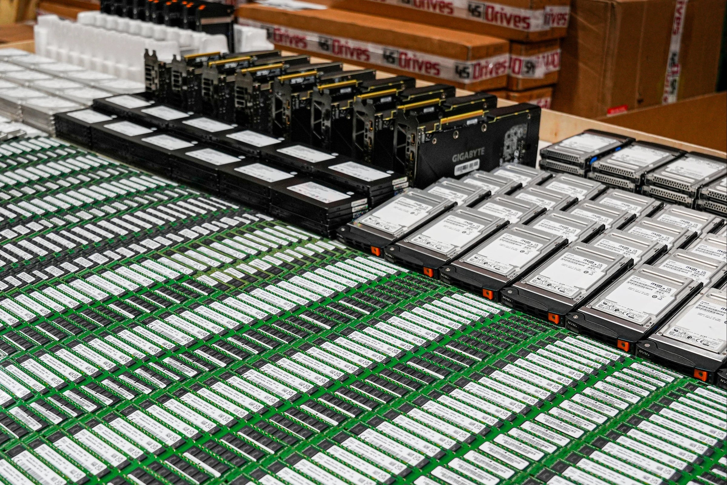 Enterprise hard drives on test trays