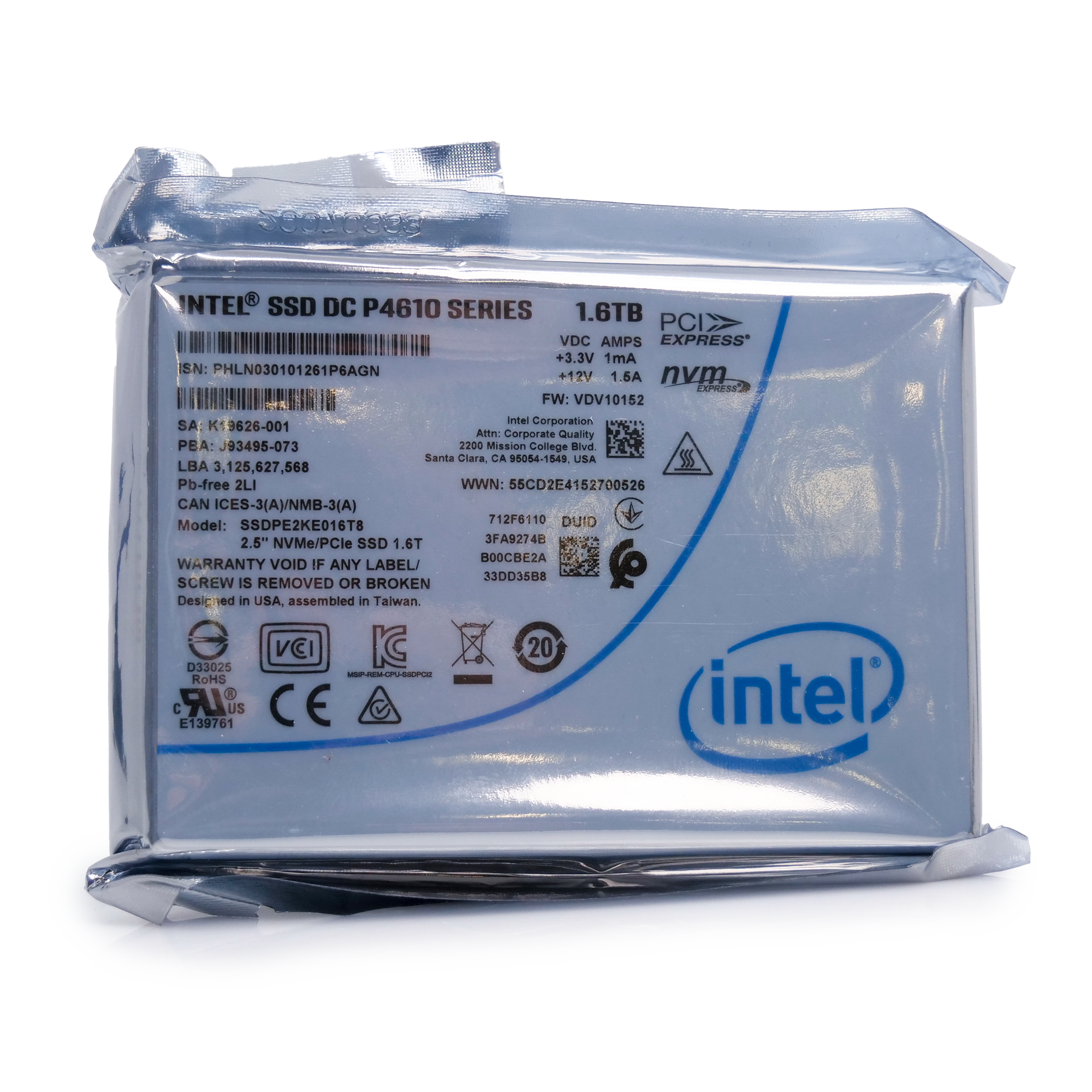 Intel P4610 SSDPE2KE016T8 1.6TB PCIe Gen 3.1 x4 4GB/s U.2 NVMe 2.5in Solid State Drive