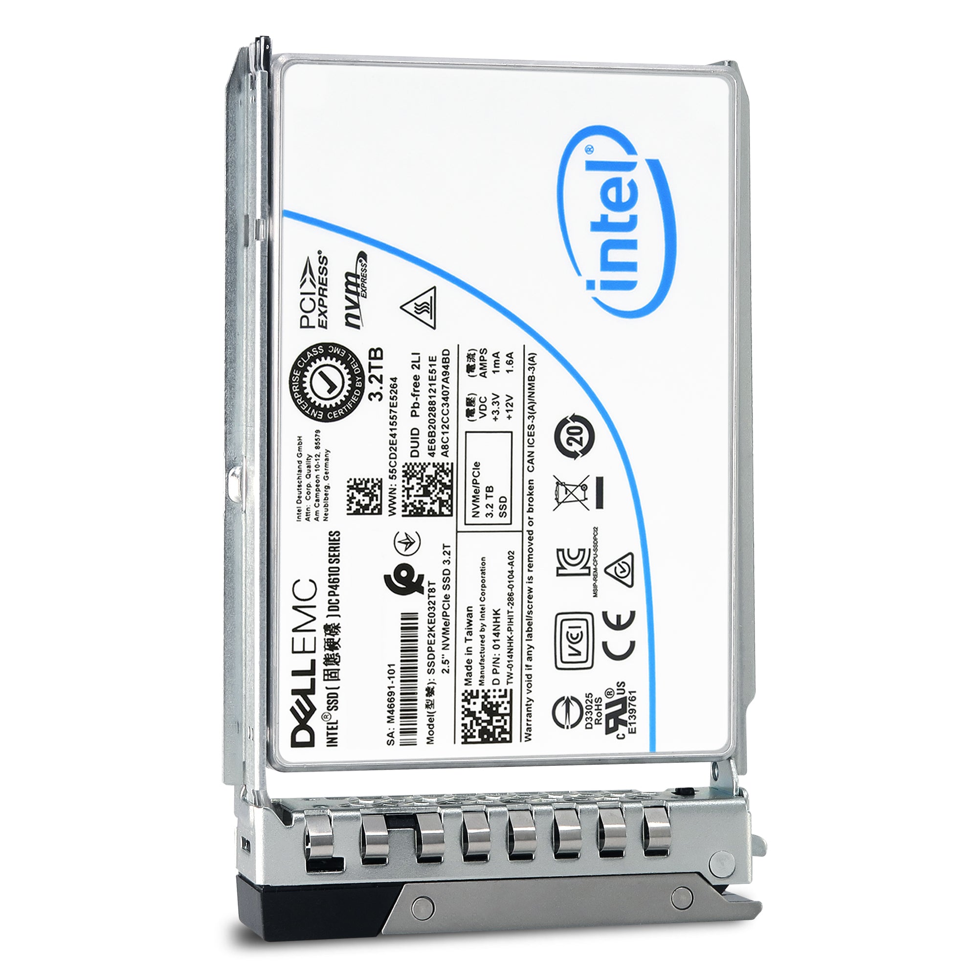 Dell G14 SSDPE2KE032T8TB 014NHK 3.2TB PCIe Gen 3.1 X4 4GB/s 3D TLC 3DWPD U.2 NVMe 2.5in Solid State Drive - Front View