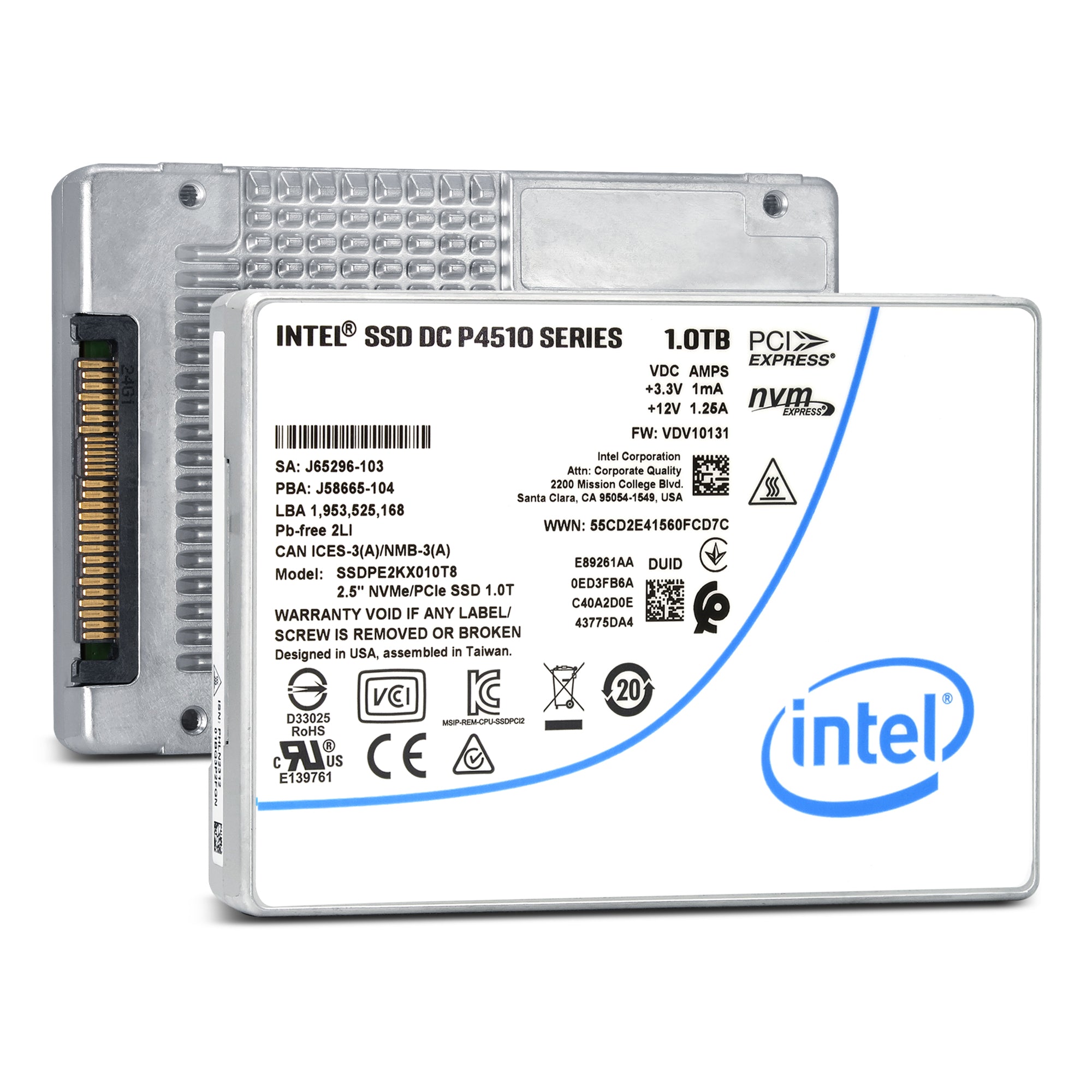 Intel P4510 SSDPE2KX010T801 1TB PCIe Gen 2.5" SSD —