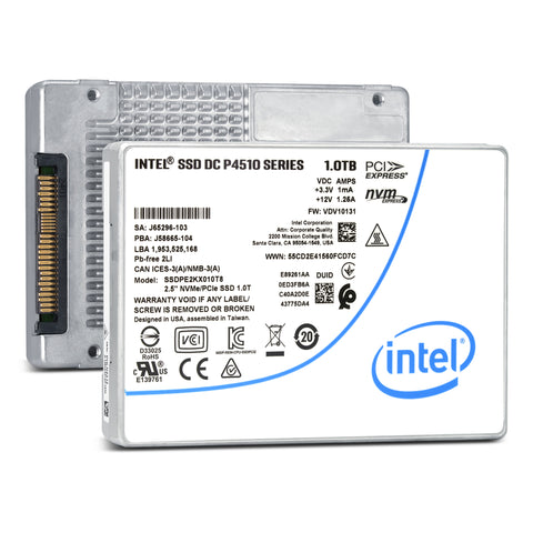 Intel P4510 SSDPE2KX010T801 1TB PCIe Gen 3.1 X4 4GB/s 3D TLC 1DWPD U.2 NVMe 2.5in Solid State Drive - Factory Sealed New