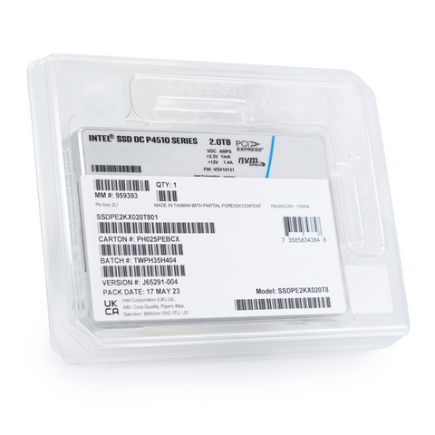 Intel P4510 SSDPE2KX020T801 2TB PCIe Gen 3.1 x4 4GB/s U.2 NVMe 2.5in Solid State Drive main image front and back.