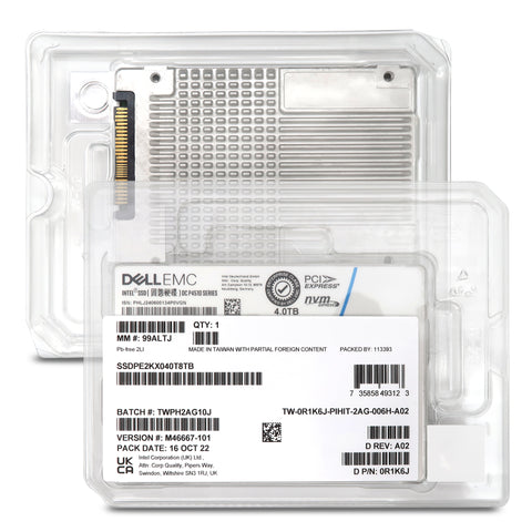 Dell P4510 SSDPE2KX040T8TB 0R1K6J 4TB PCIe Gen 3.1 X4 4GB/s 3D TLC 1DWPD U.2 NVMe 2.5in Solid State Drive - Factory Sealed New