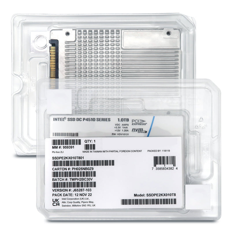 Intel P4510 SSDPE2KX010T801 1TB PCIe Gen 3.1 X4 4GB/s 3D TLC 1DWPD U.2 NVMe 2.5in Solid State Drive - Factory Sealed New