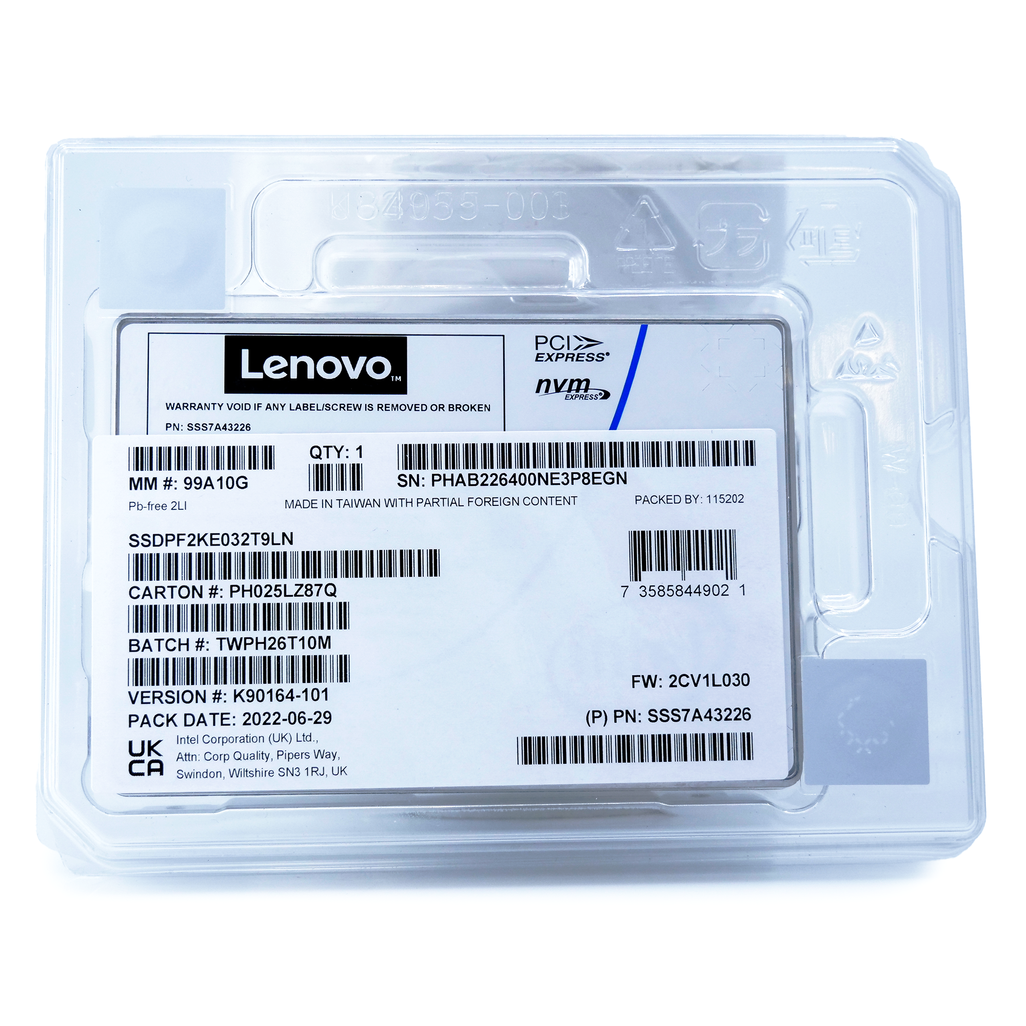 Intel/Lenovo P5600 SSDPF2KE032T9LN 3.2TB U.2 8GB/s 3D TLC 2.5in Solid State Drive