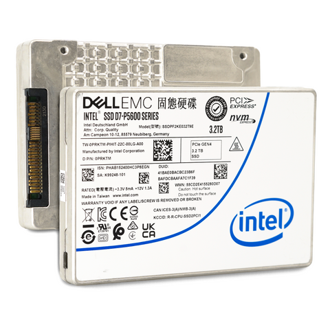 Dell D7-P5600 SSDPF2KE032T9T0 0PRKTM 3.2TB PCIe Gen 4.0 X4 8GB/s 3D TLC 3DWPD U.2 NVMe 2.5in Solid State Drive