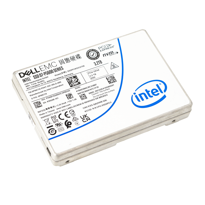 Dell D7-P5600 SSDPF2KE032T9T0 0PRKTM 3.2TB PCIe Gen 4.0 X4 8GB/s 3D TLC 3DWPD U.2 NVMe 2.5in Solid State Drive - Flat View