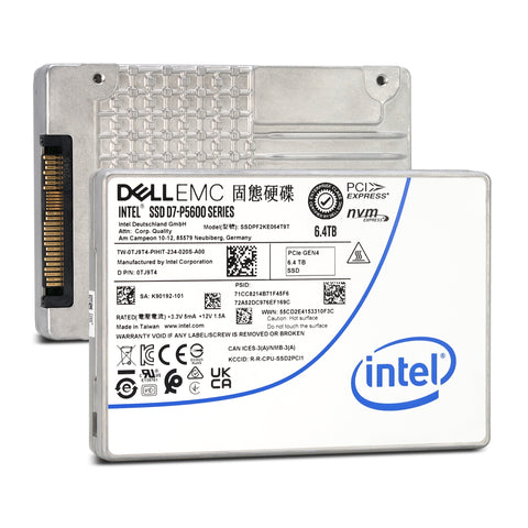Dell D7-P5600 SSDPF2KE064T9TP 0TJ9T4 6.4TB PCIe Gen 4.0 x4 8GB/s 3D TLC 3DWPD SED U.2 NVMe 2.5in Refurbished SSD