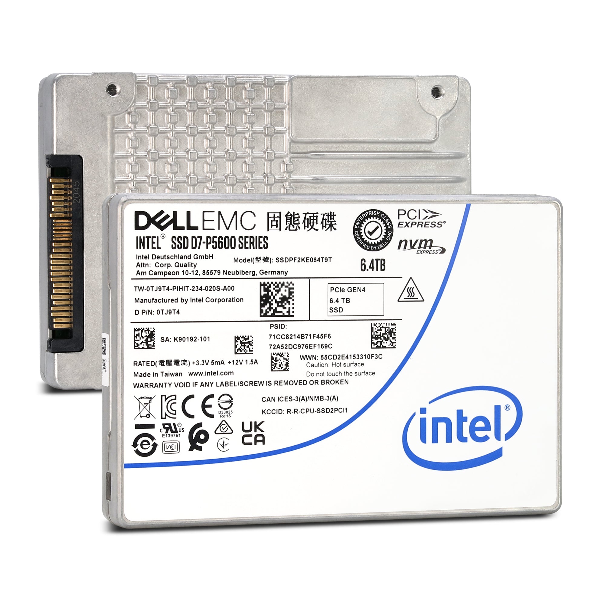 Dell D7-P5600 SSDPF2KE064T9TP 0TJ9T4 6.4TB PCIe Gen 4.0 x4 8GB/s 3D TLC 3DWPD SED U.2 NVMe 2.5in Recertified Solid State Drive