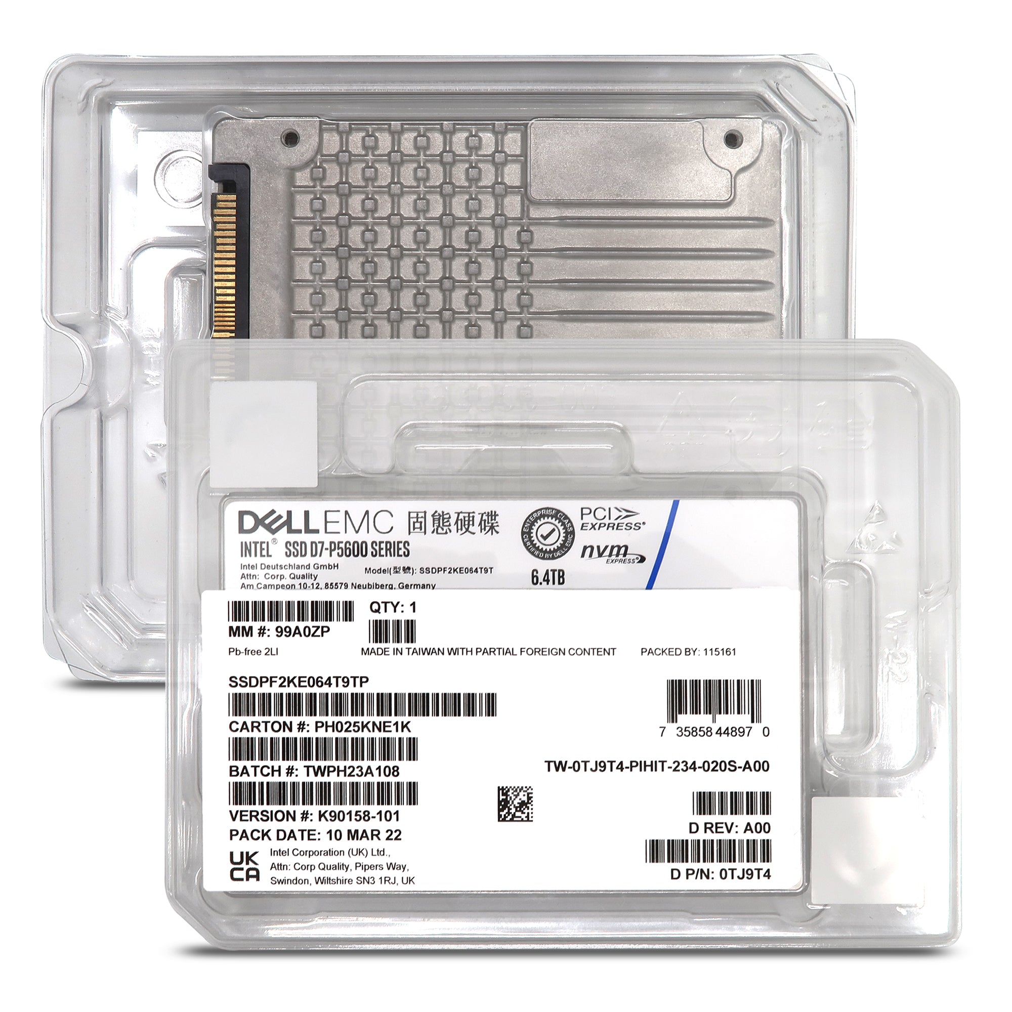 Dell D7-P5600 SSDPF2KE064T9TP 0TJ9T4 6.4TB PCIe Gen 4.0 x4 8GB/s 3D TLC 3DWPD SED U.2 NVMe 2.5in Solid State Drive - Factory Sealed New