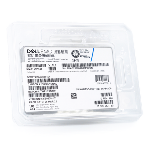 Dell D7-P5500 SSDPF2KX038T9TO 0KRT3G 3.84TB PCIe Gen 4.0 X4 8GB/s 3D TLC 1DWPD U.2 NVMe 2.5in Solid State Drive main